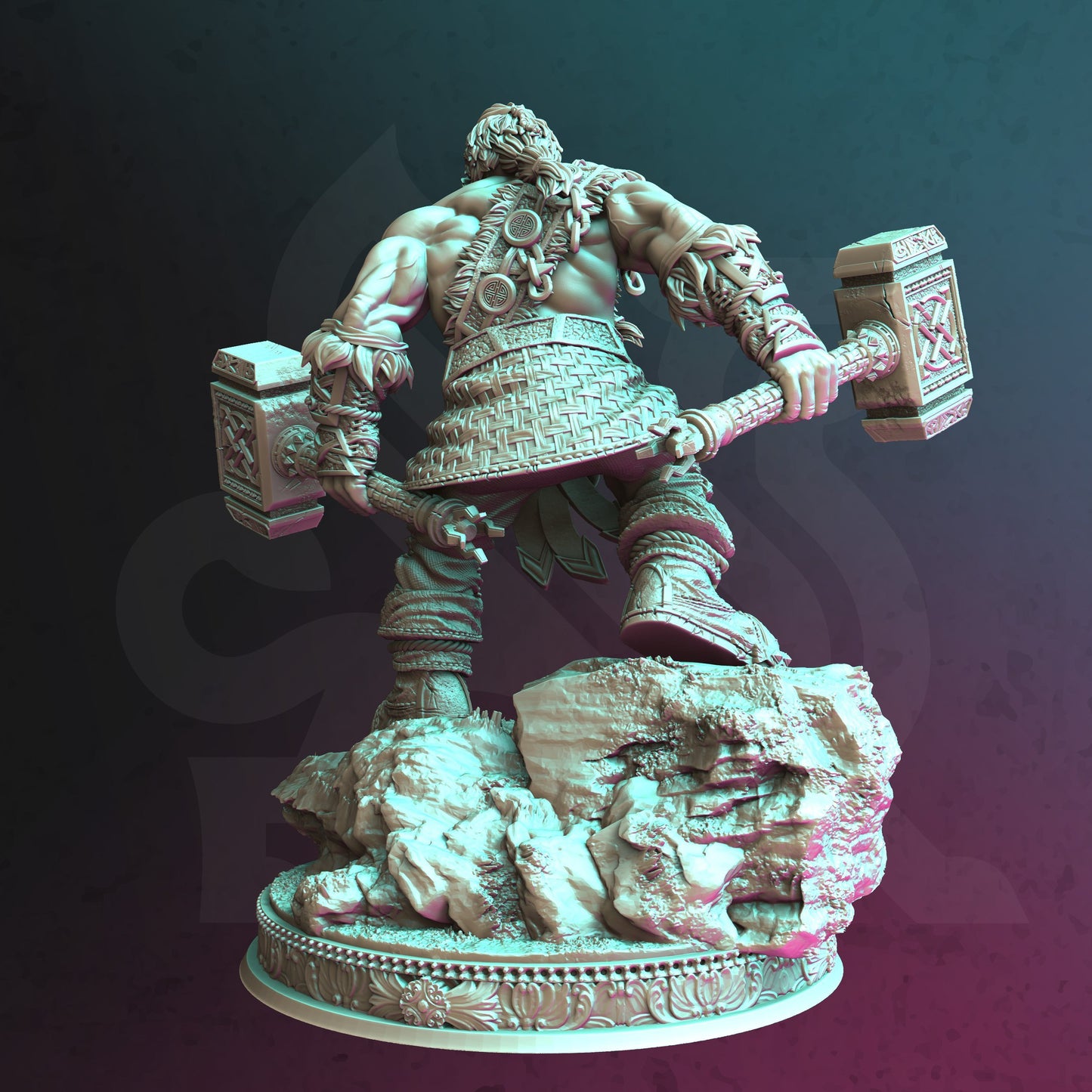 Dwarven Hammer Berserker Warrior 32mm Scale - Dwarf Barbarian by DM Stash