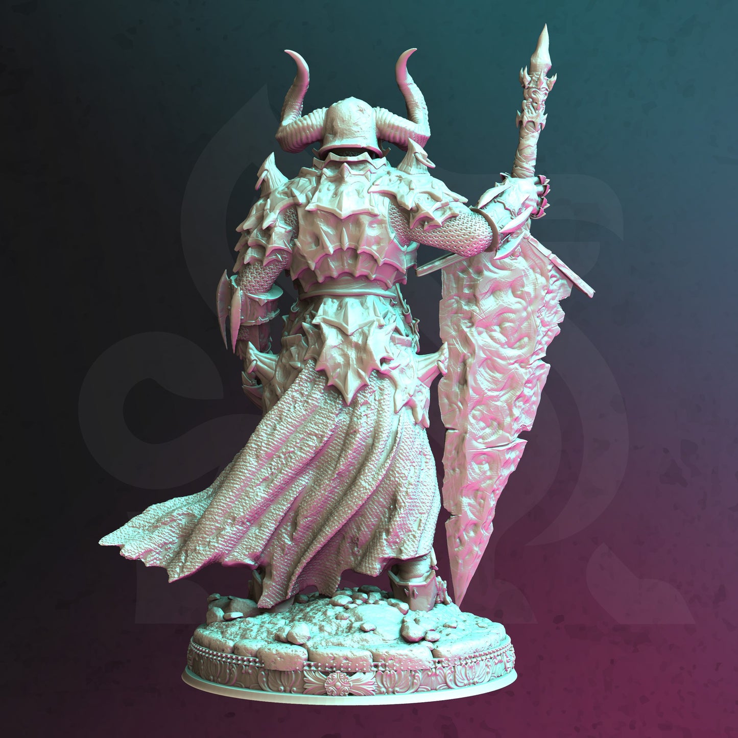 Eldrich Tiefling Warrior Stone Sword Villain 32mm Scale - Death Knight by DM Stash