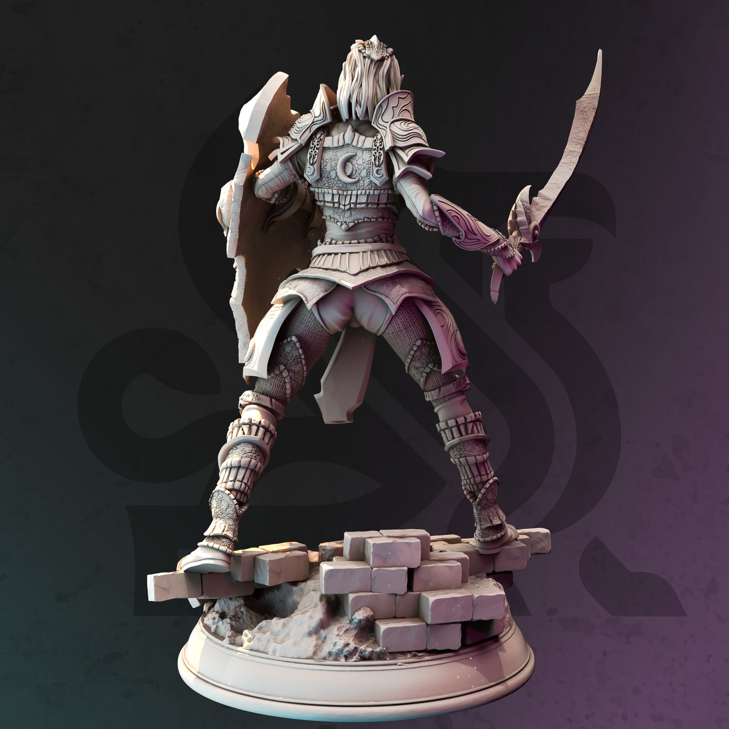 Dark Elf Female Warrior Knight Shield Sword 32mm Scale - Drow Moon Paladin by DM Stash