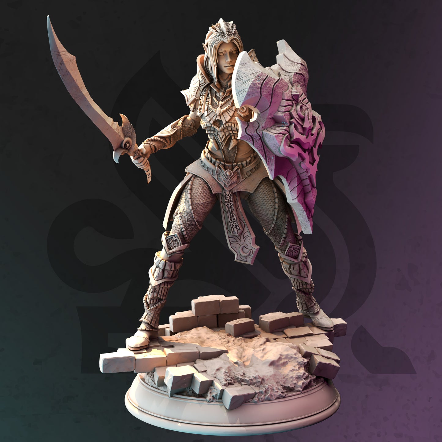 Dark Elf Female Warrior Knight Shield Sword 32mm Scale - Drow Moon Paladin by DM Stash