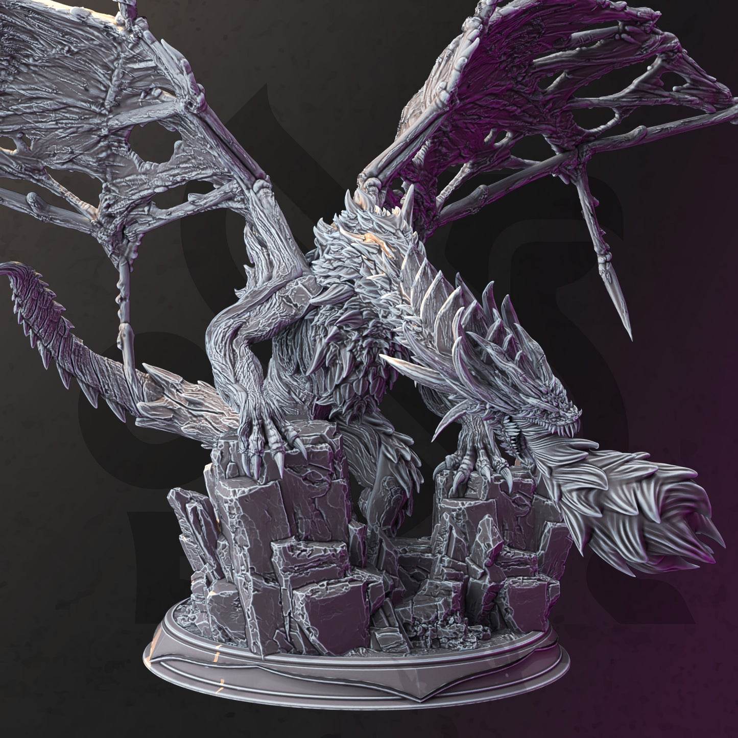 Gargantuan Draconic Flying Monster Drake Villain 32mm Scale - Undead Frost Dragon by DM Stash