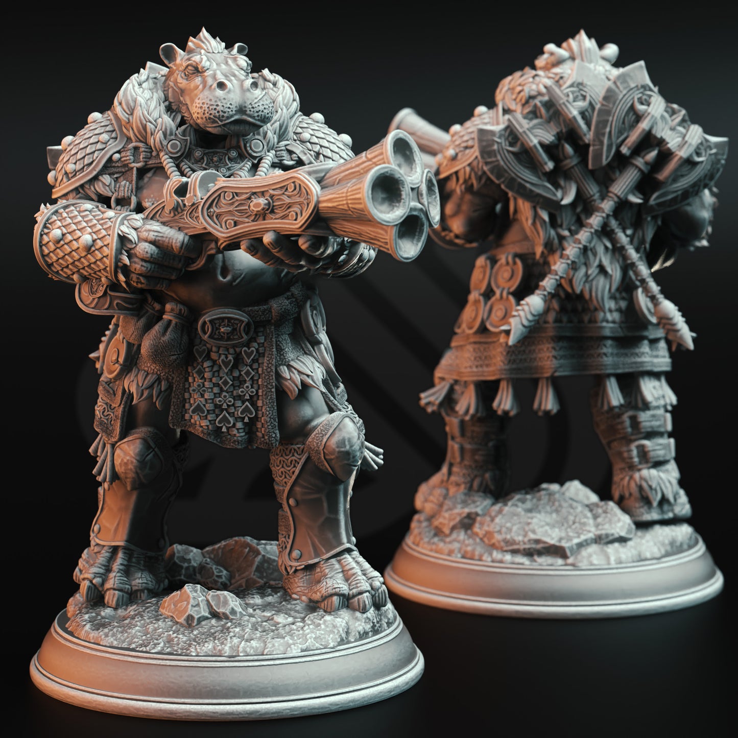 Hippofolk Barbarian Axe Blunderbuss Warrior 32mm Scale - Giff Dragon Hunter by DM Stash
