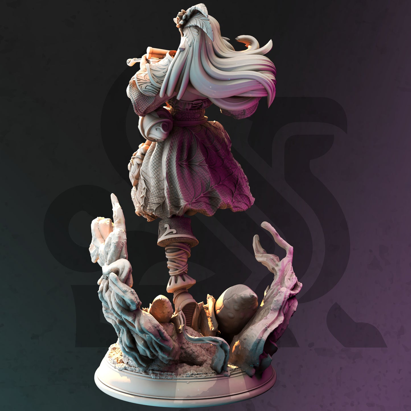 Elven Bard Female Fiddle Violin Miniature 32mm Scale Drow Spider Charmer by DM Stash