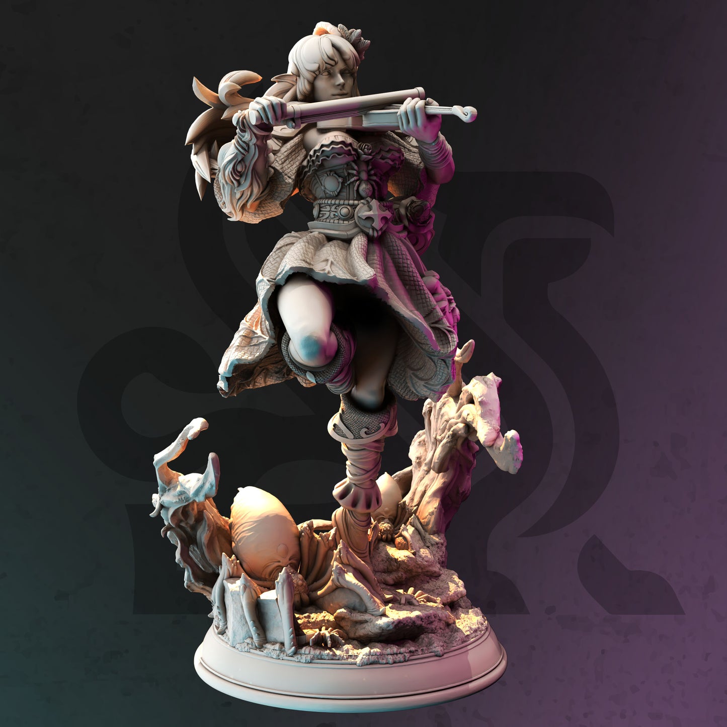Elven Bard Female Fiddle Violin Miniature 32mm Scale Drow Spider Charmer by DM Stash