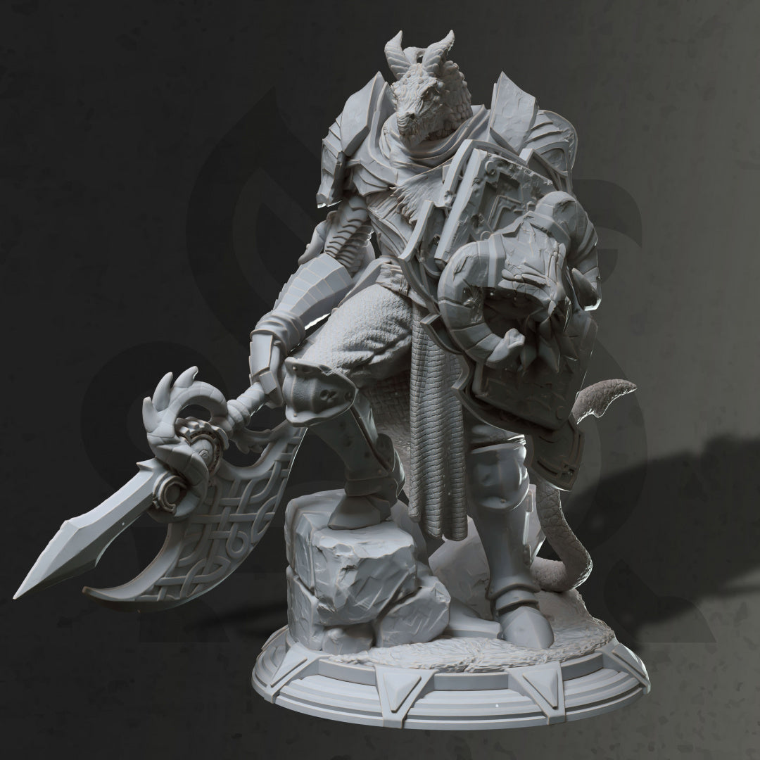 Dragonborn Fighter Armored Warrior Miniature 32mm Scale - Dragon Knight by DM Stash