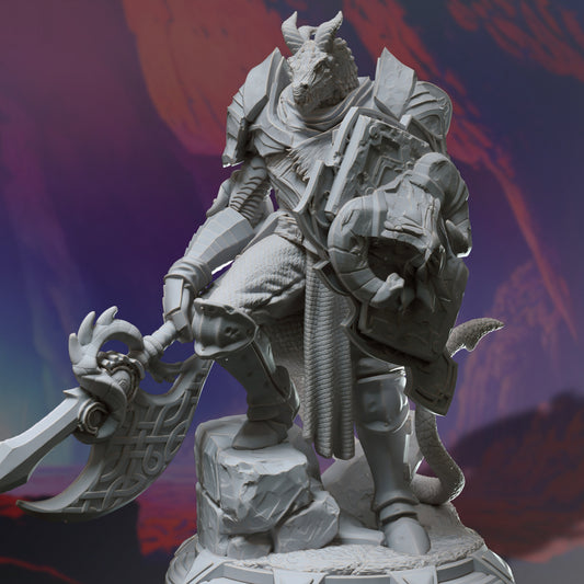 Dragonborn Fighter Armored Warrior Miniature 32mm Scale - Dragon Knight by DM Stash