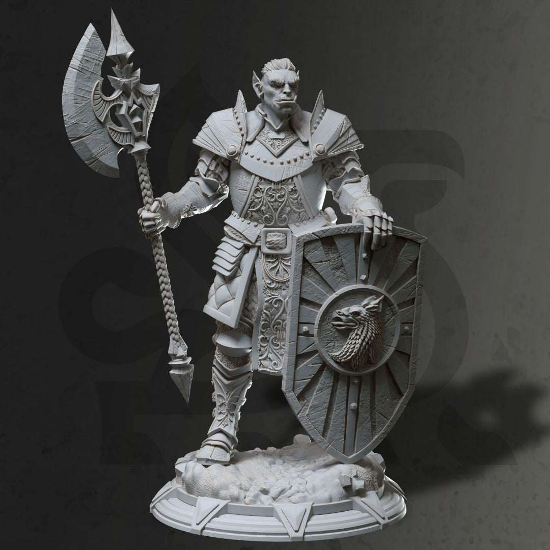 Orc Warrior Headsman Axe Shield Fighter 32mm Scale - Noble Orc Knight by DM Stash