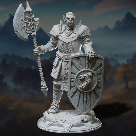 Orc Warrior Headsman Axe Shield Fighter 32mm Scale - Noble Orc Knight by DM Stash