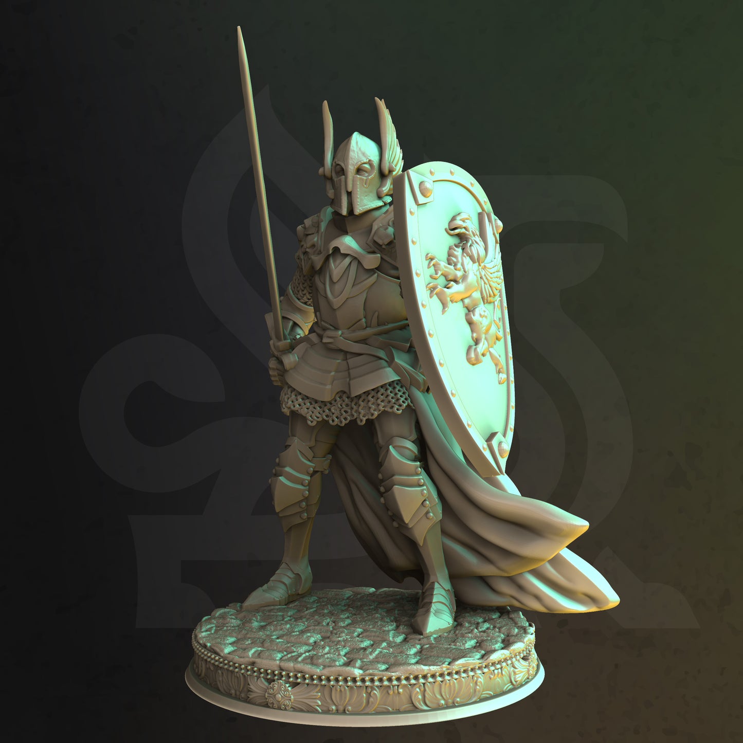 Royal Guard Elf Human Knight Shield and Sword Miniature  32mm Scale  - Sergeant Silus by DM Stash
