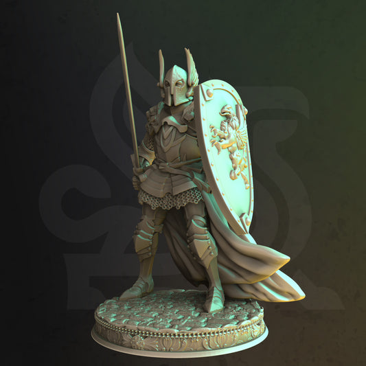 Royal Guard Elf Human Knight Shield and Sword Miniature  32mm Scale  - Sergeant Silus by DM Stash
