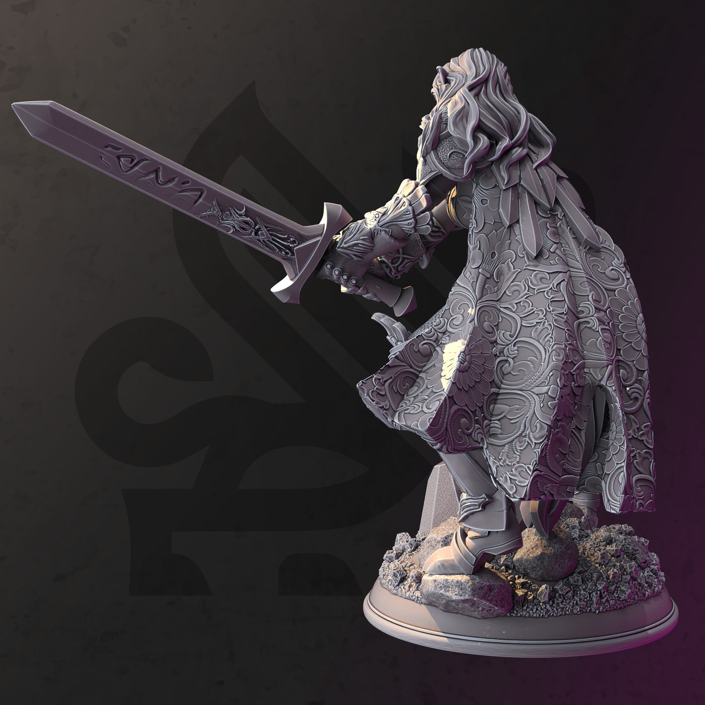 Elven Female Fighter Knight Greatsword 32mm Scale - Elf Righteous Holy Paladin by DM Stash