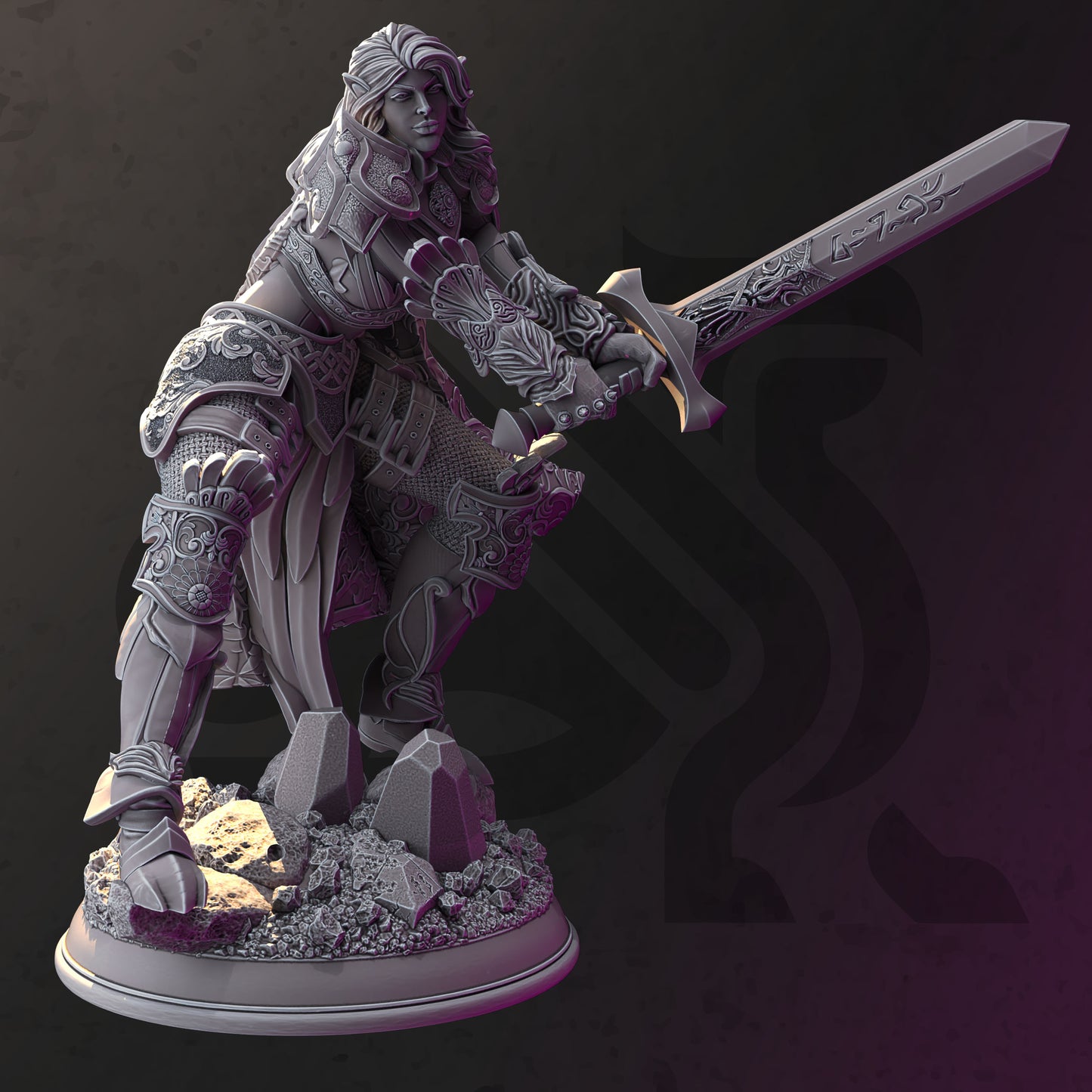 Elven Female Fighter Knight Greatsword 32mm Scale - Elf Righteous Holy Paladin by DM Stash