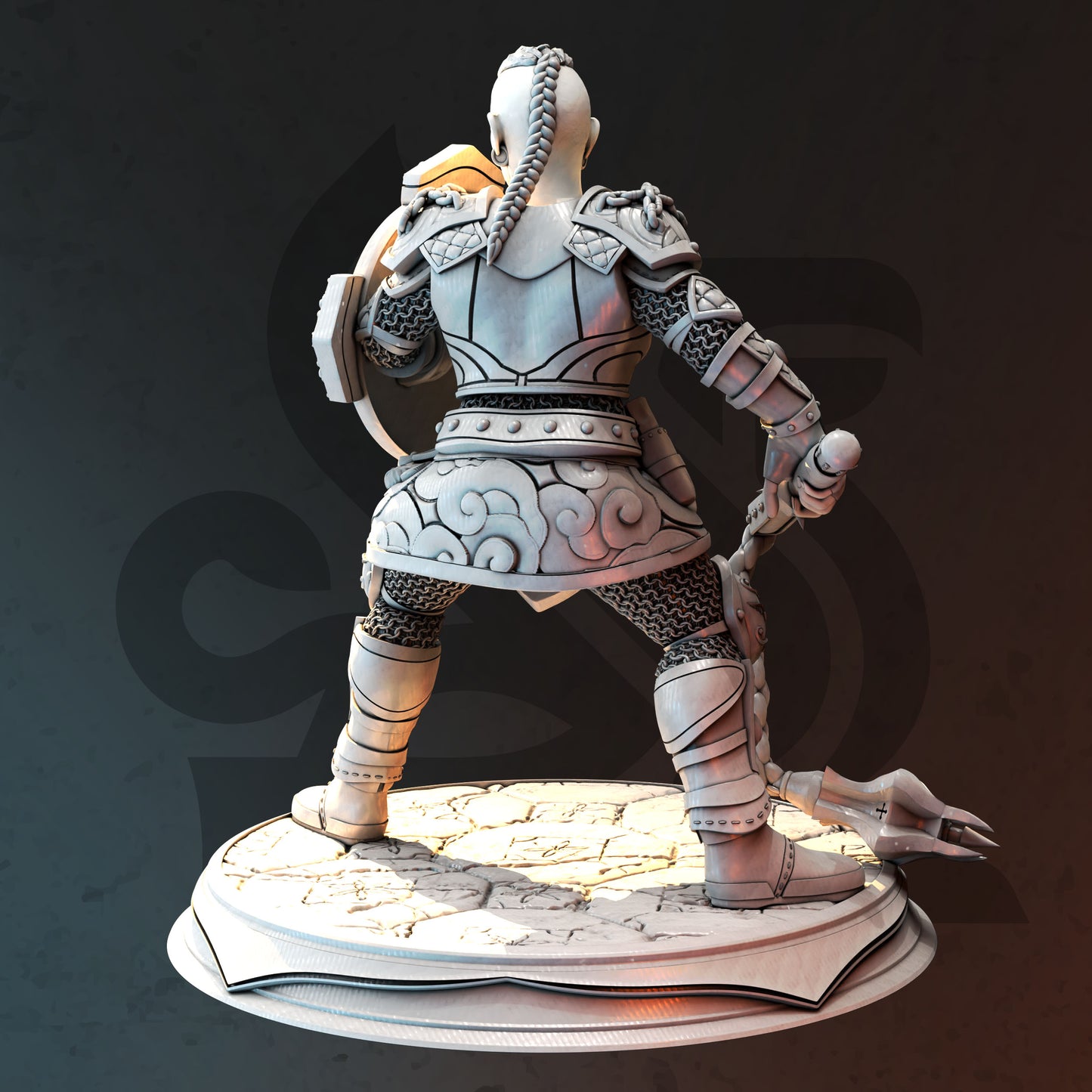 Dwarven Female Flail Warrior Paladin Miniature 32mm Scale - Dwarf Knowledge Cleric by DM Stash