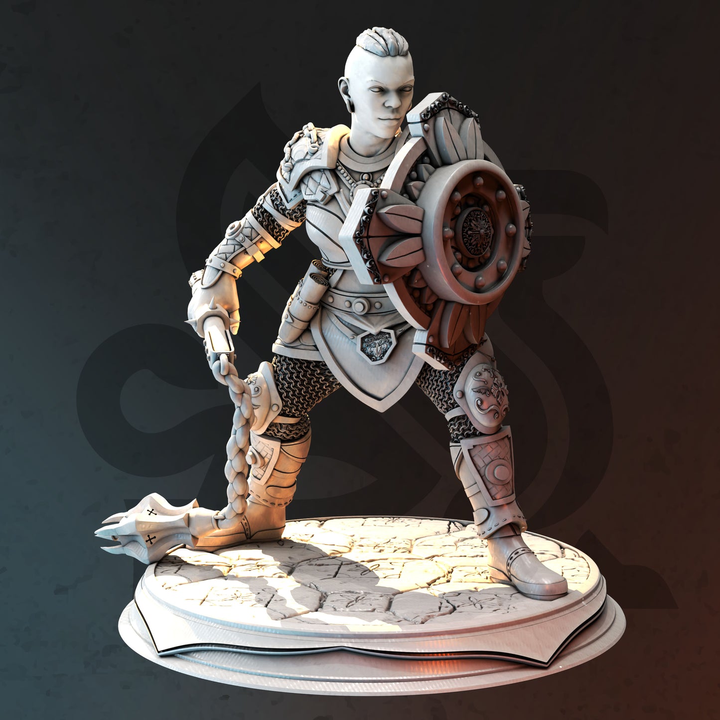 Dwarven Female Flail Warrior Paladin Miniature 32mm Scale - Dwarf Knowledge Cleric by DM Stash