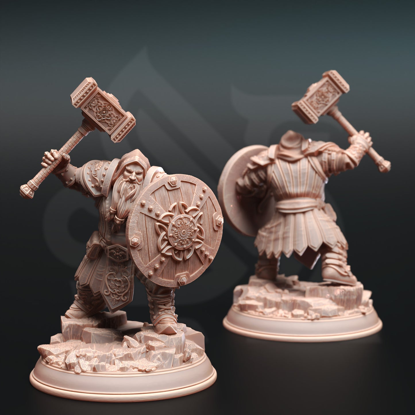 Dwarf Warrior Hammer Shield Paladin 32mm Scale - Dwarven Cleric by DM Stash