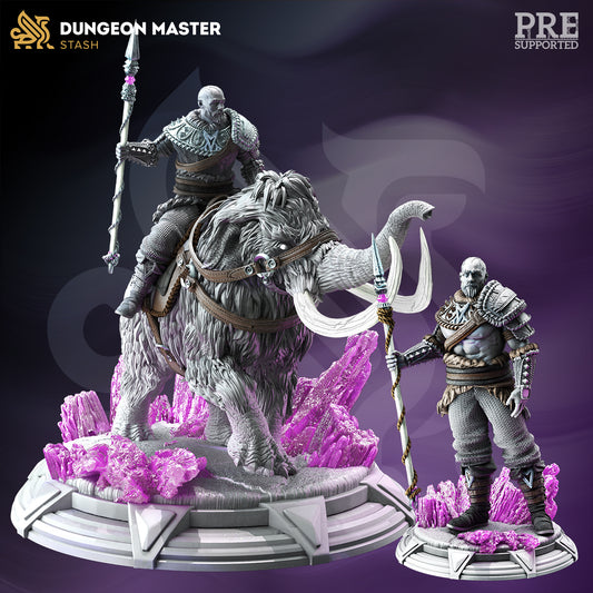 Mounted Nordic Warrior Nomadic Caveman 32mm Scale - Goliath Mammoth Rider by DM Stash
