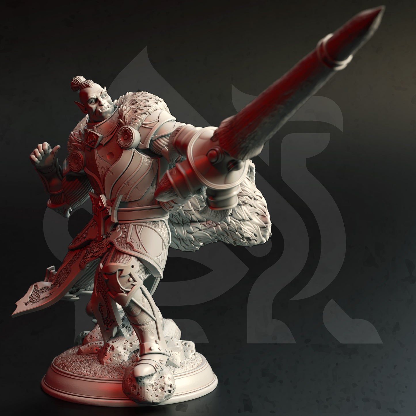 Orc Barbarian Hunter Warrior Bandit 32mm Scale - Orc Grand Knight Lancer by DM Stash