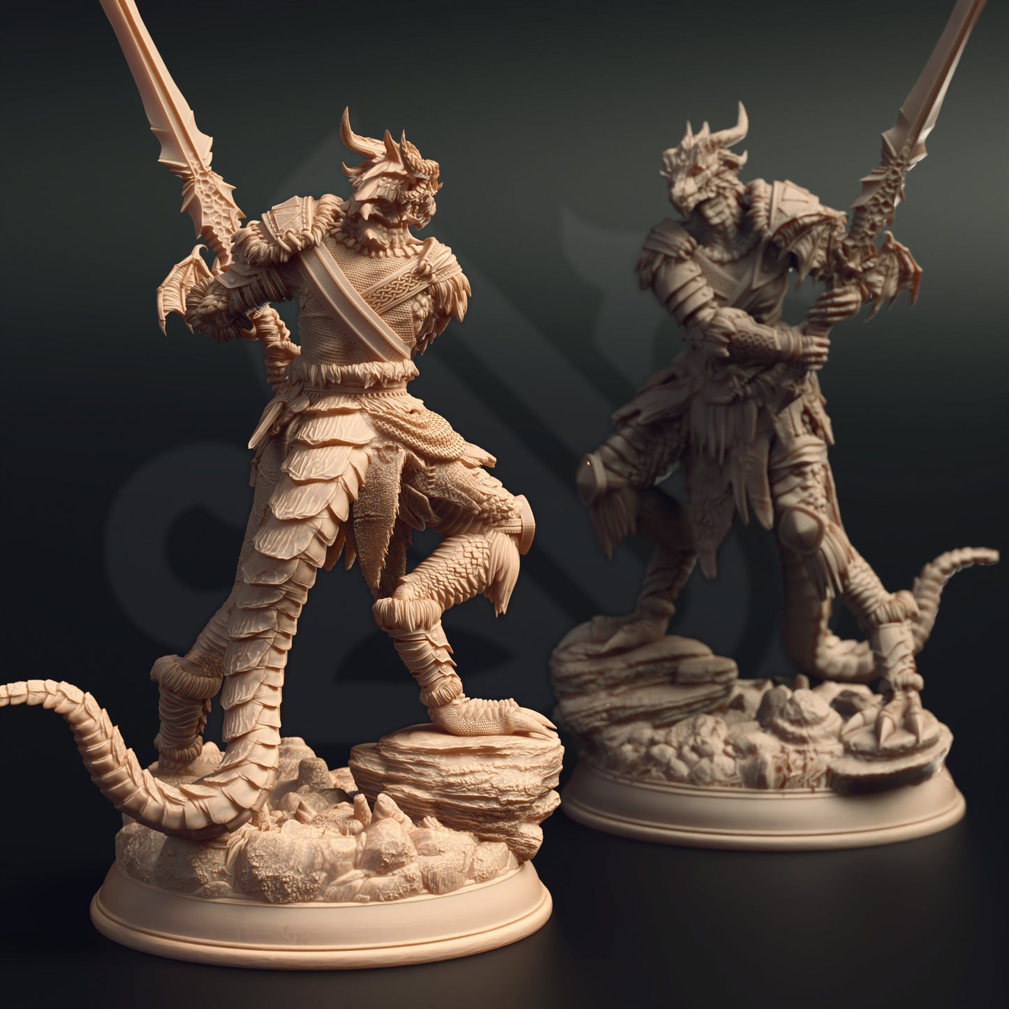 Draconic Female Greatsword Warrior Miniature 32mm Scale - Female Dragonborn Barbarian by DM Stash