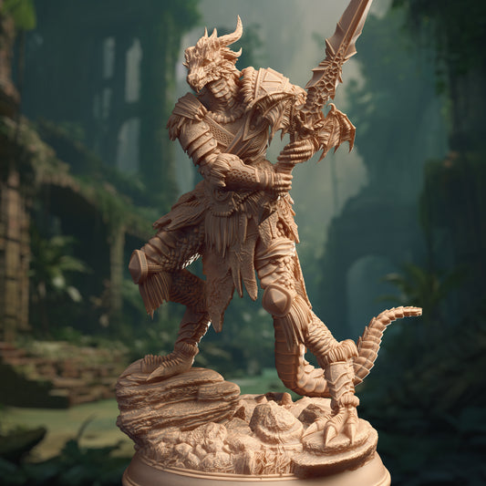 Draconic Female Greatsword Warrior Miniature 32mm Scale - Female Dragonborn Barbarian by DM Stash